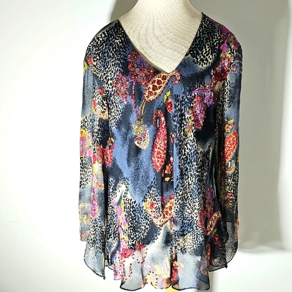 SIGNATURW Women's Multicolor Paisley Chiffon Top Size 3X. Loveely, Flowie. - Picture 1 of 8